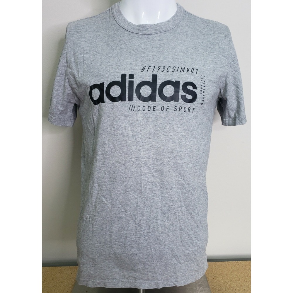 Adidas Men Sz M Short Sleeve Code of Sports Shirts Training Gray Gym Tee T-Shirt